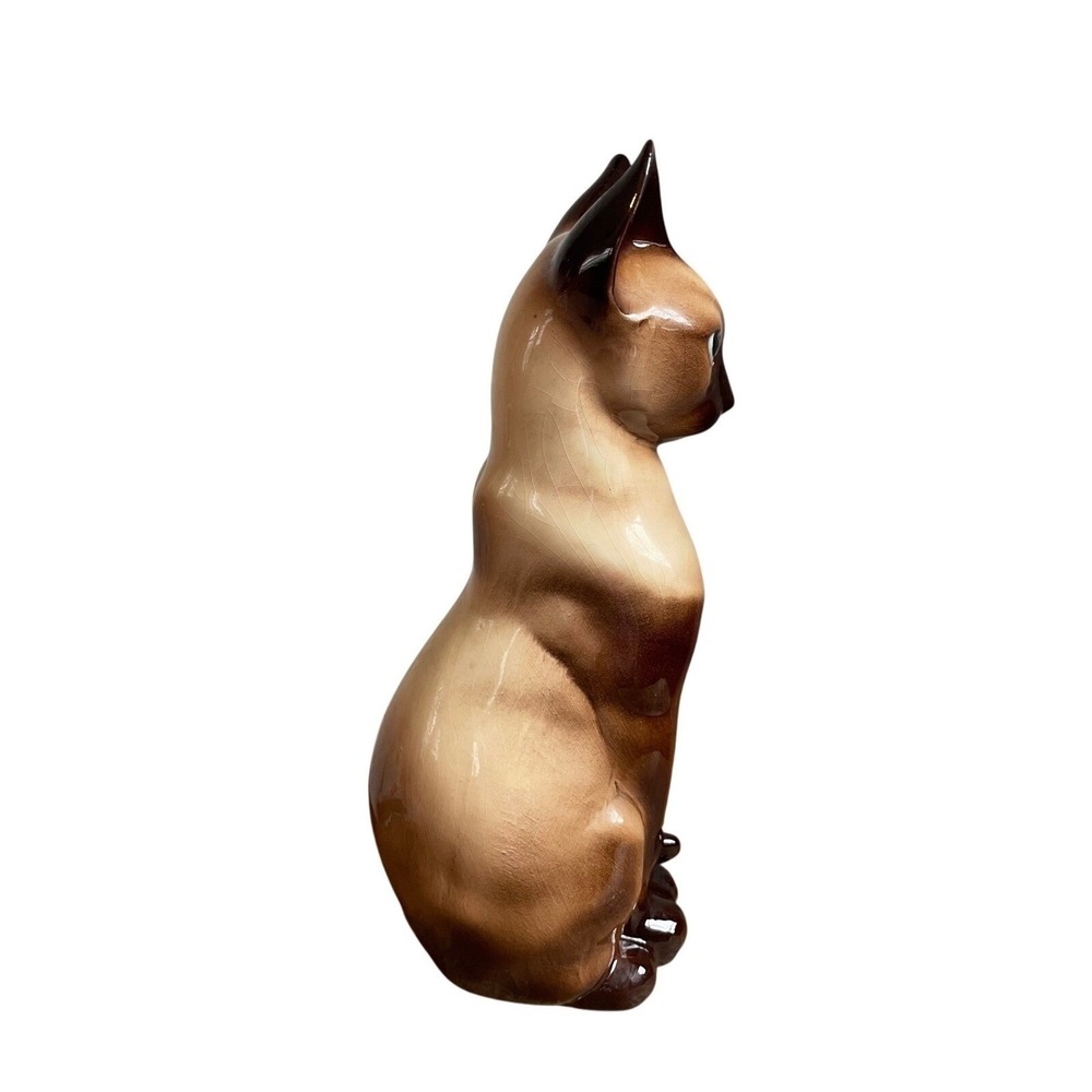 Vintage Ceramic Siamese Cat Figurine Brown Tan Glazed Sitting Tail 11" - Picture 4 of 10